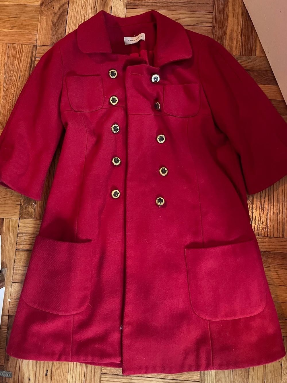 Anthropologie Scarlet Red Double-Breasted Pea Coat